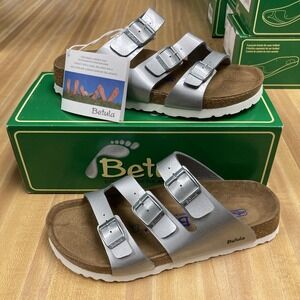 Women's Betula Birkenstock Leo Soft Sandals Metal Silver Narrow fit Size 7 US